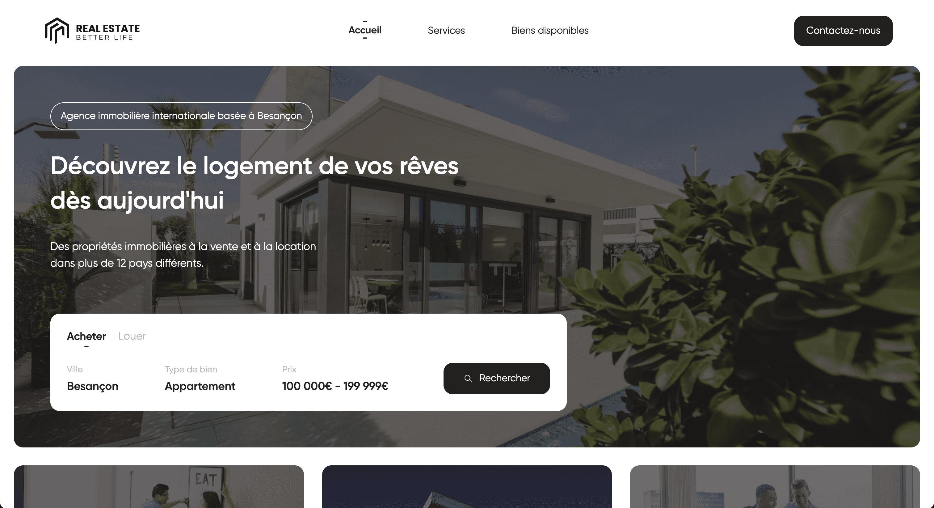 Capture d'écran du site d'annonces immobilières réalisé par notre agence pour notre portfolio